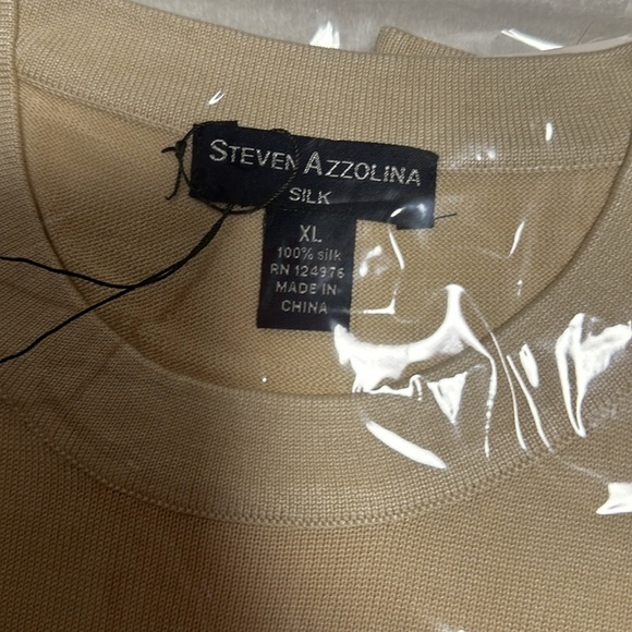 STEVEN AZZOLINA 100% SILK NWT MENS SHORT SLEEVE XL SHIRT CREAM COLOR - Picture 4 of 9